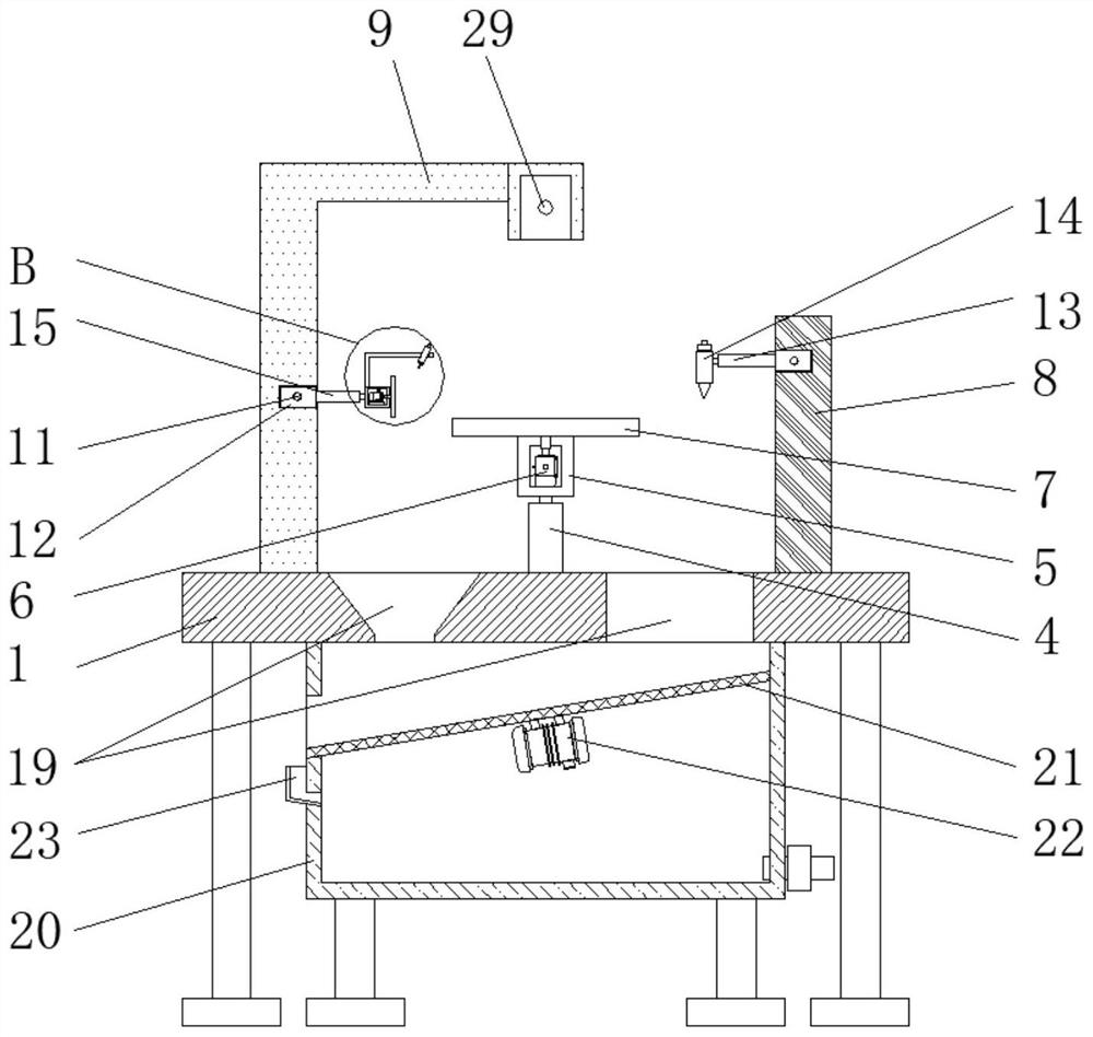 Forming integrated device capable of facilitating automatic discharging and used for machining upper support and lower support of excavator