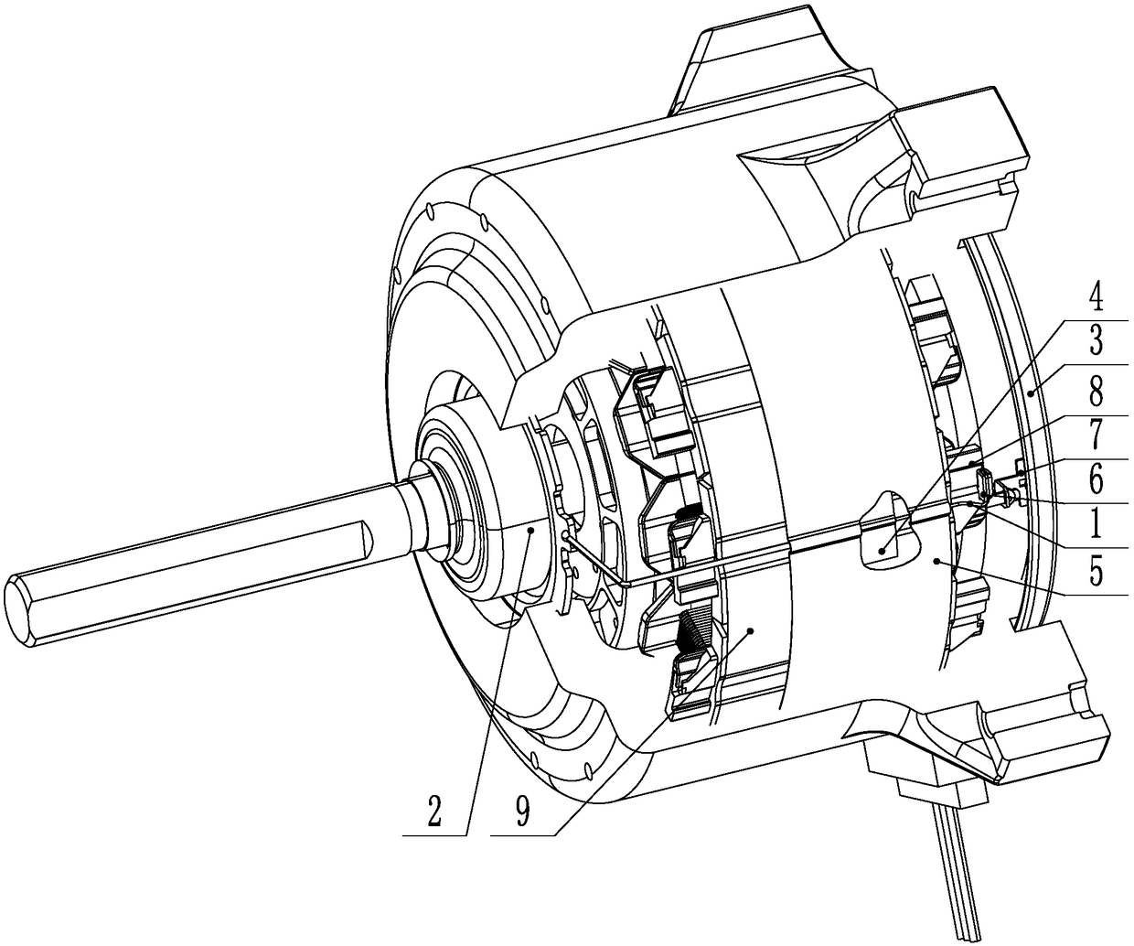 Shaft voltage reduction structure and plastic packaging motor equipped with shaft voltage reduction structure