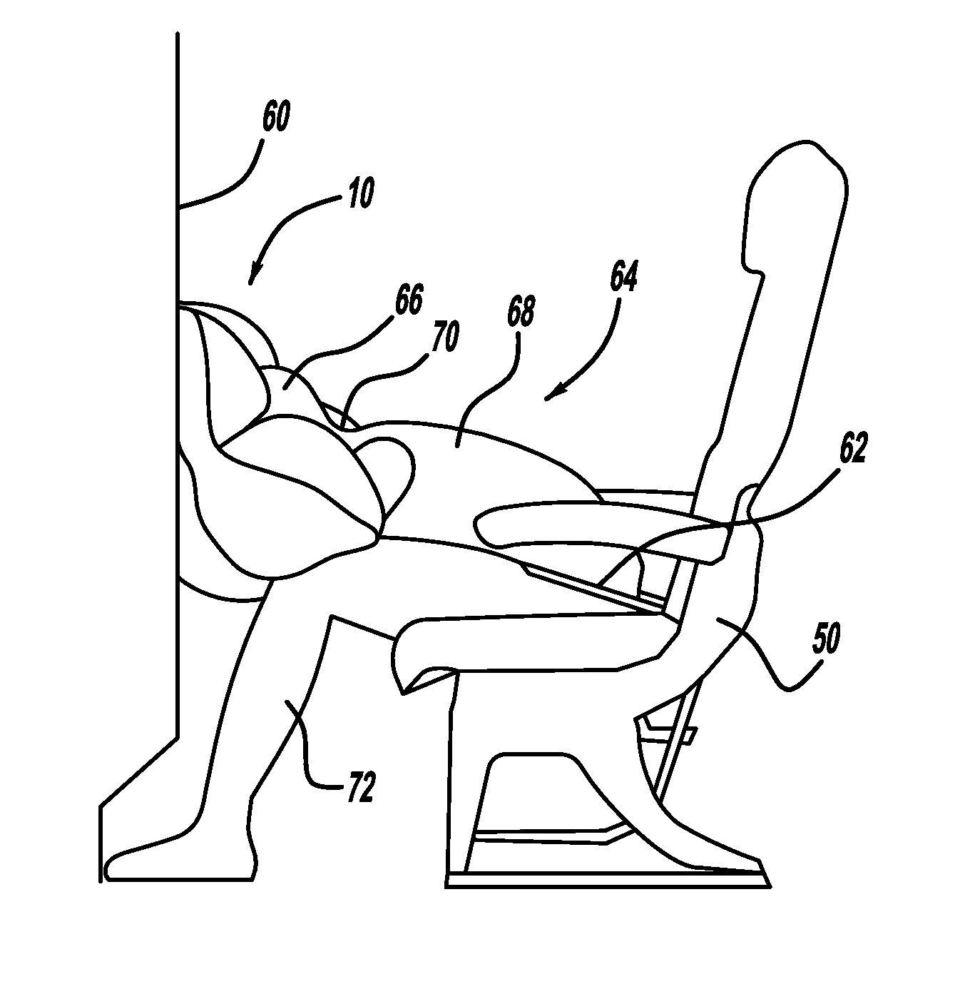 Airbag arrangement for bulkhead seats