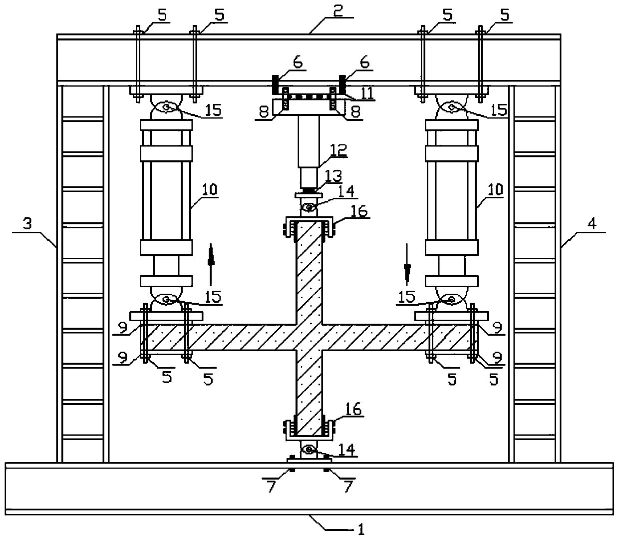 A beam-column joint beam end loading testing device and testing method thereof