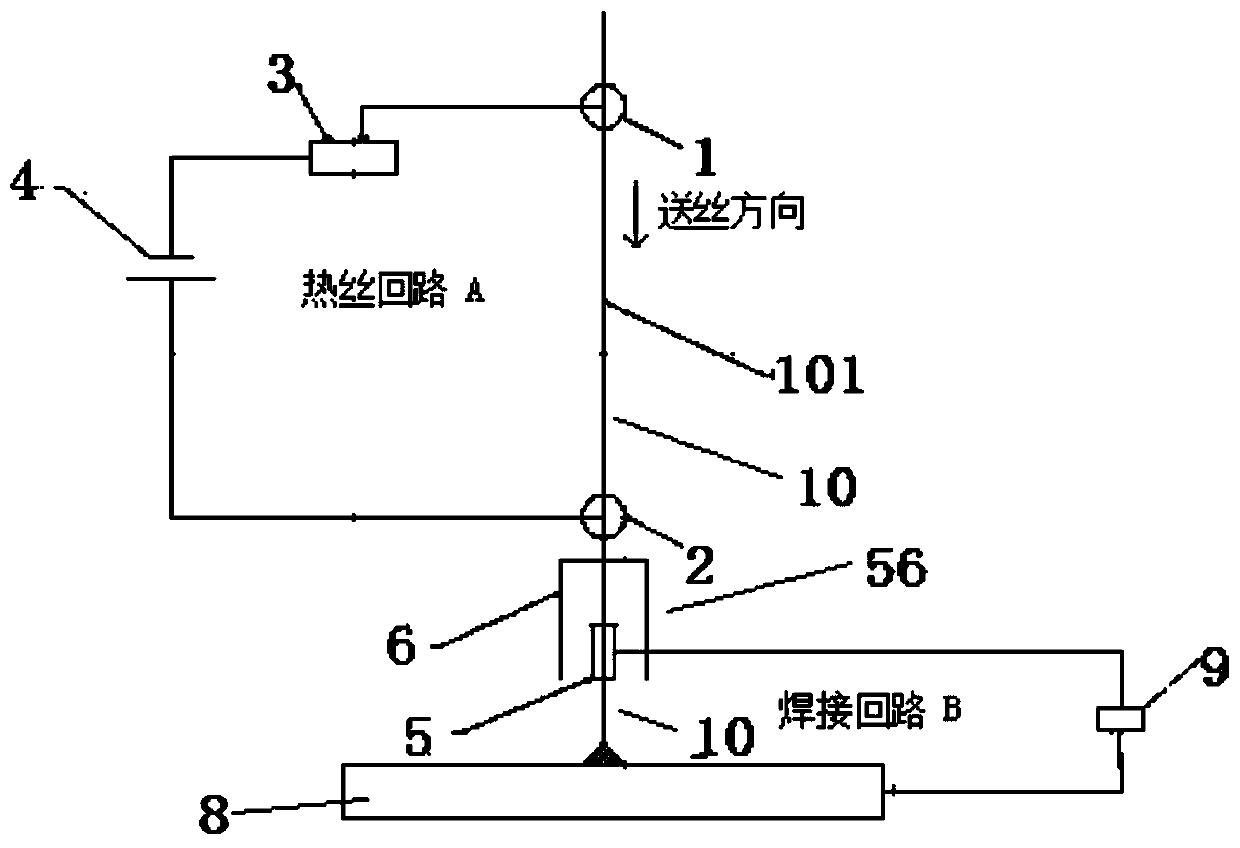 Hot wire consumable electrode gas-shielded welding device