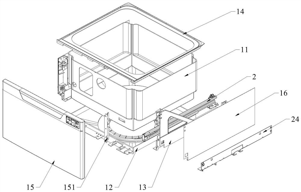 Supporting device for drawer-type dish-washing machine and dish-washing machine