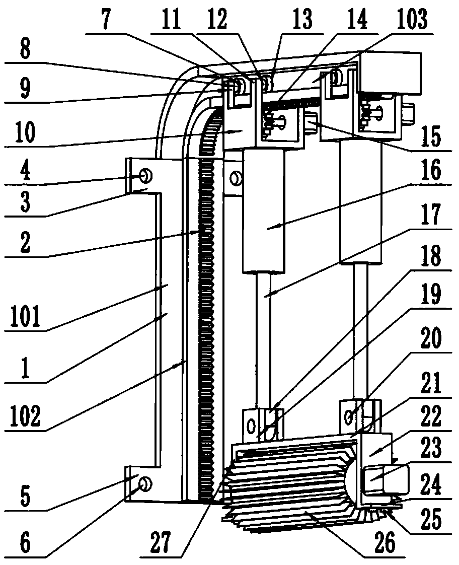 An automatic distance-adjustable electric roller brush cleaning device