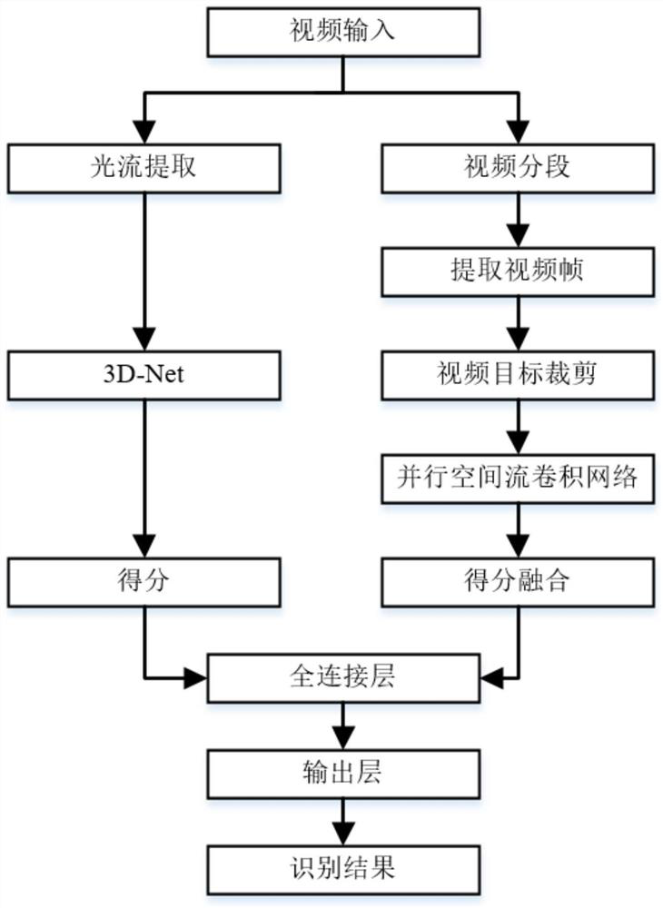 Double-flow convolution behavior recognition method based on 3D time flow and parallel spatial flow