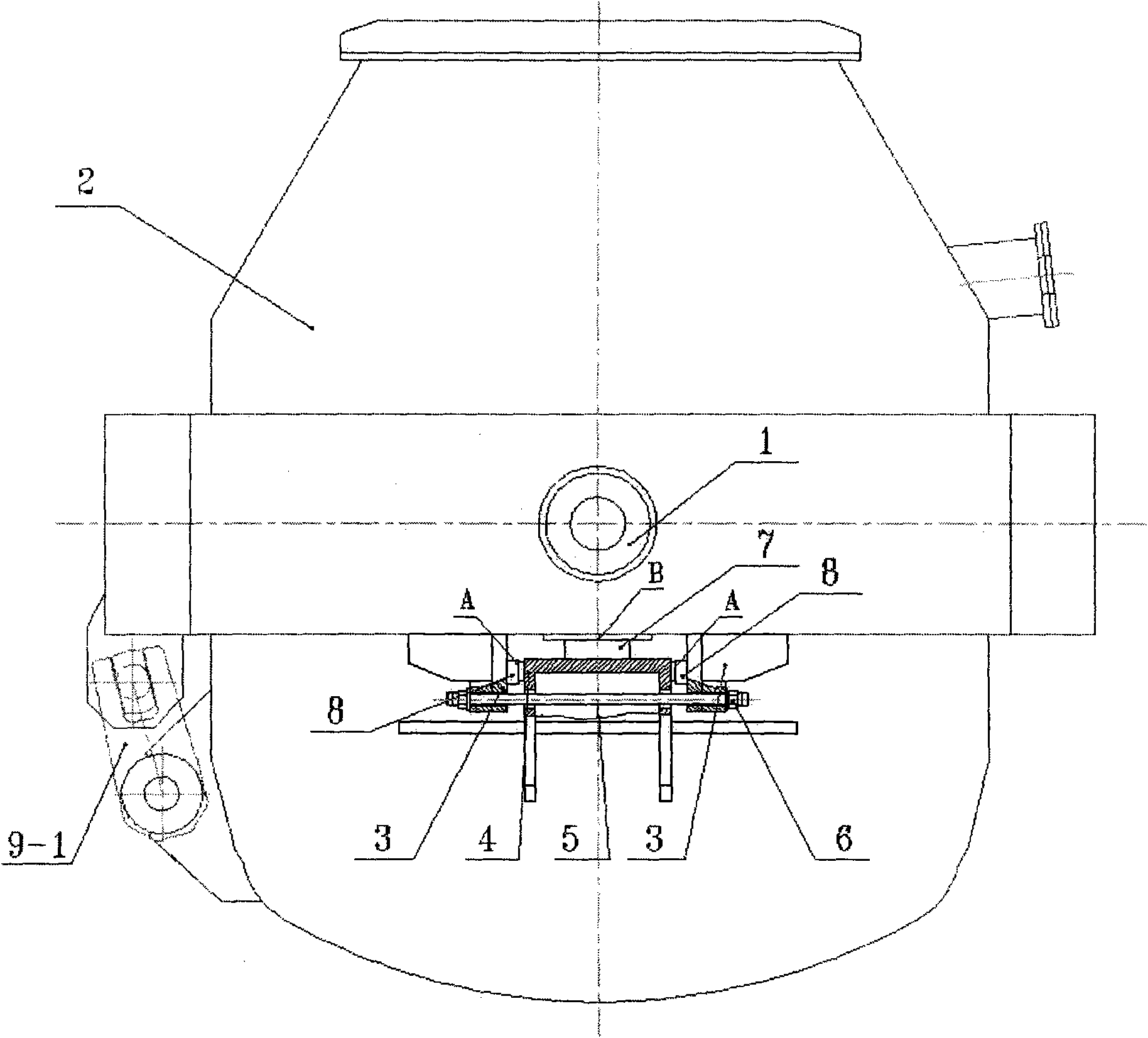 Three-supporting surface prestress blocking seat mechanism of converter