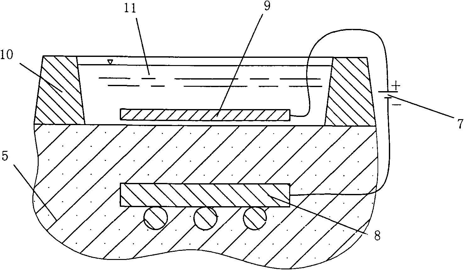 BE rust inhibitor based method and device for restoring electroosmotic salt polluted buildings