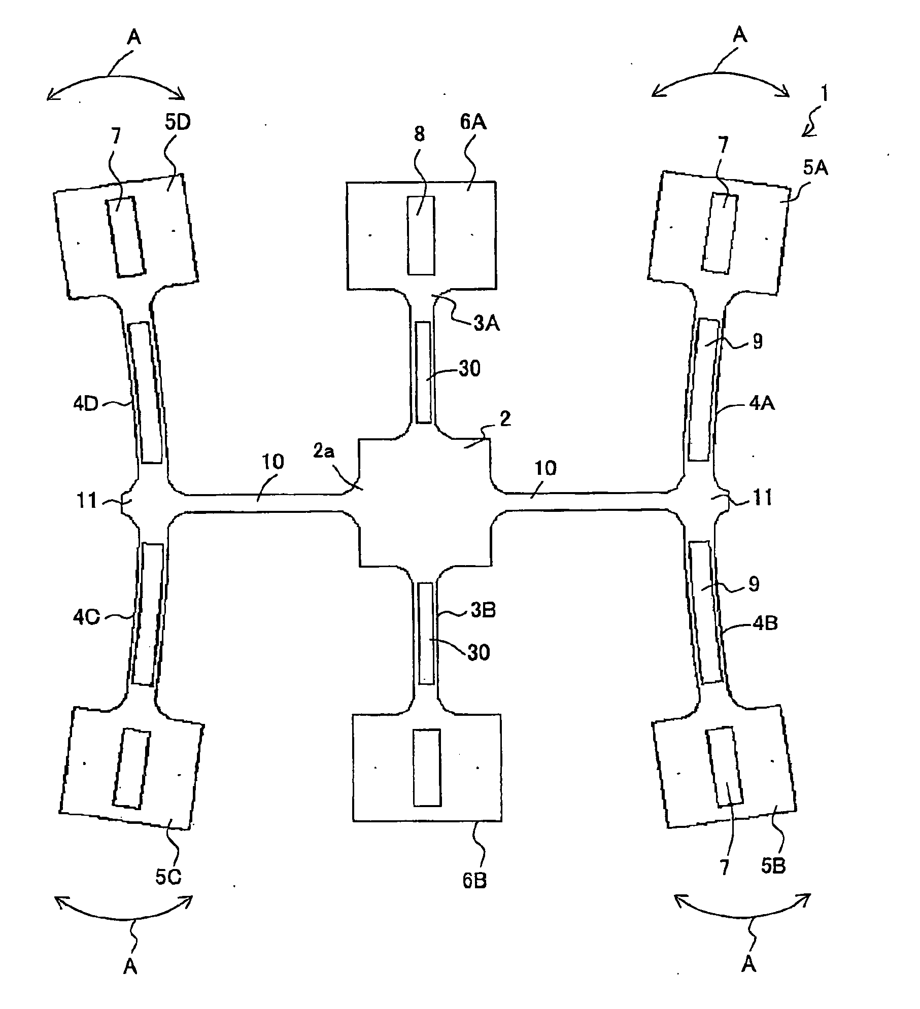 Structures for supporting vibrators and devices for measuring physical quantities