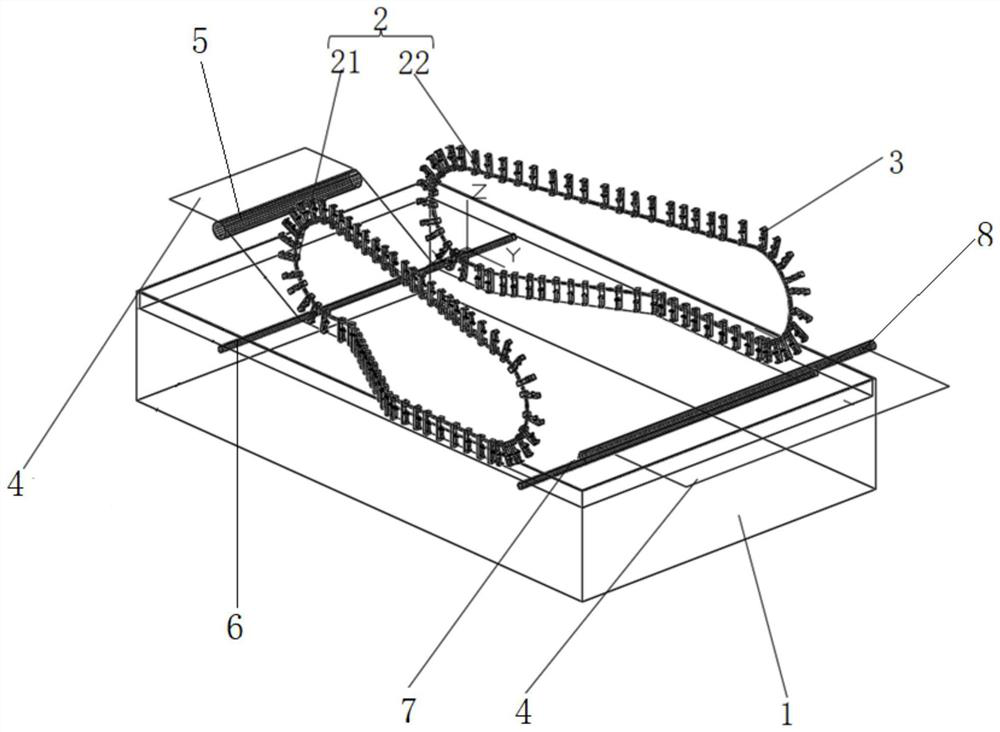 Polarizing film stretching device and polarizing film manufacturing method