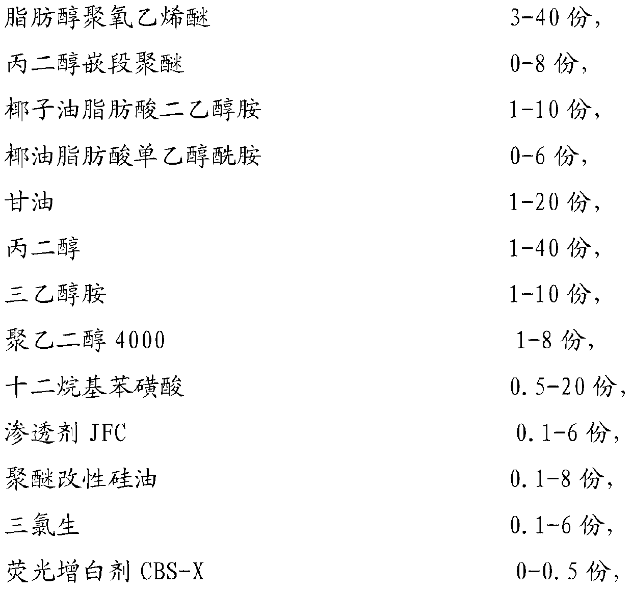 Non-water-based high-active-substance-content clothing detergent, preparation method thereof and packaging bag therefor