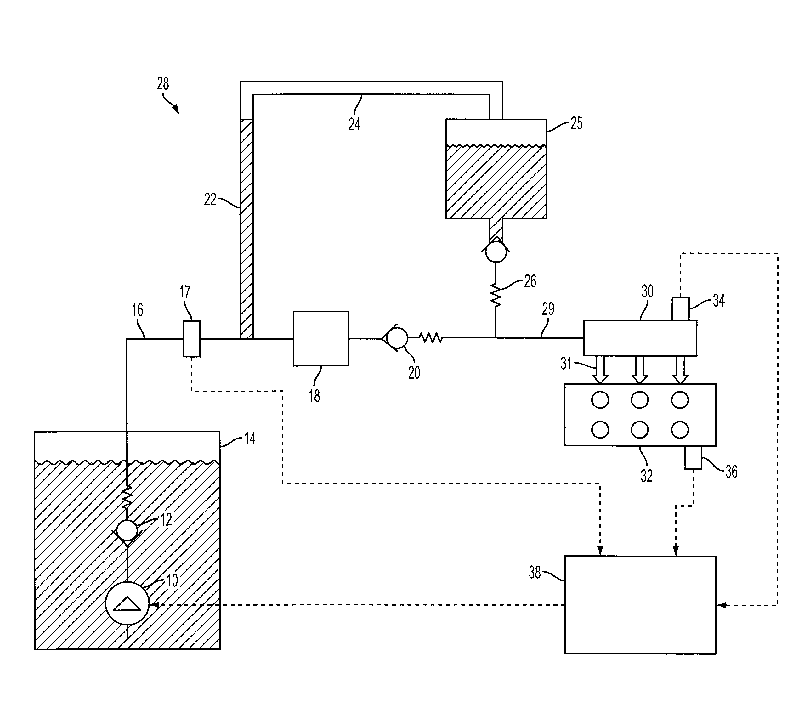 Direct injection fuel system with reservoir