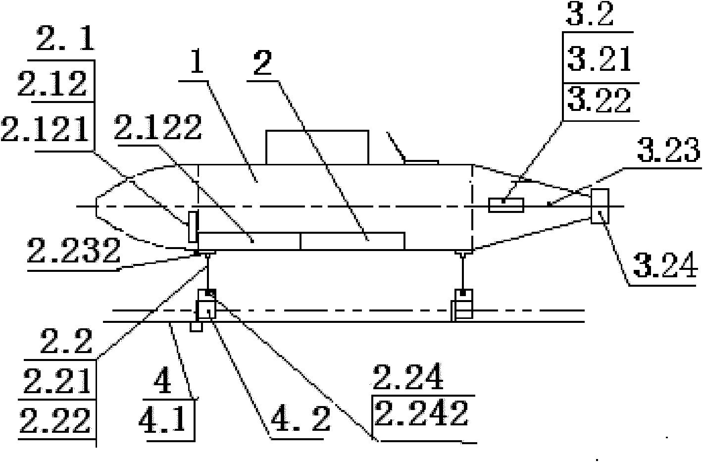 Submerged floating track recreational submarine