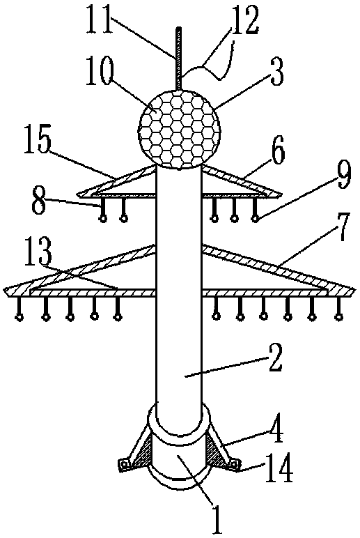 Small electric power transmission support with bird repelling device