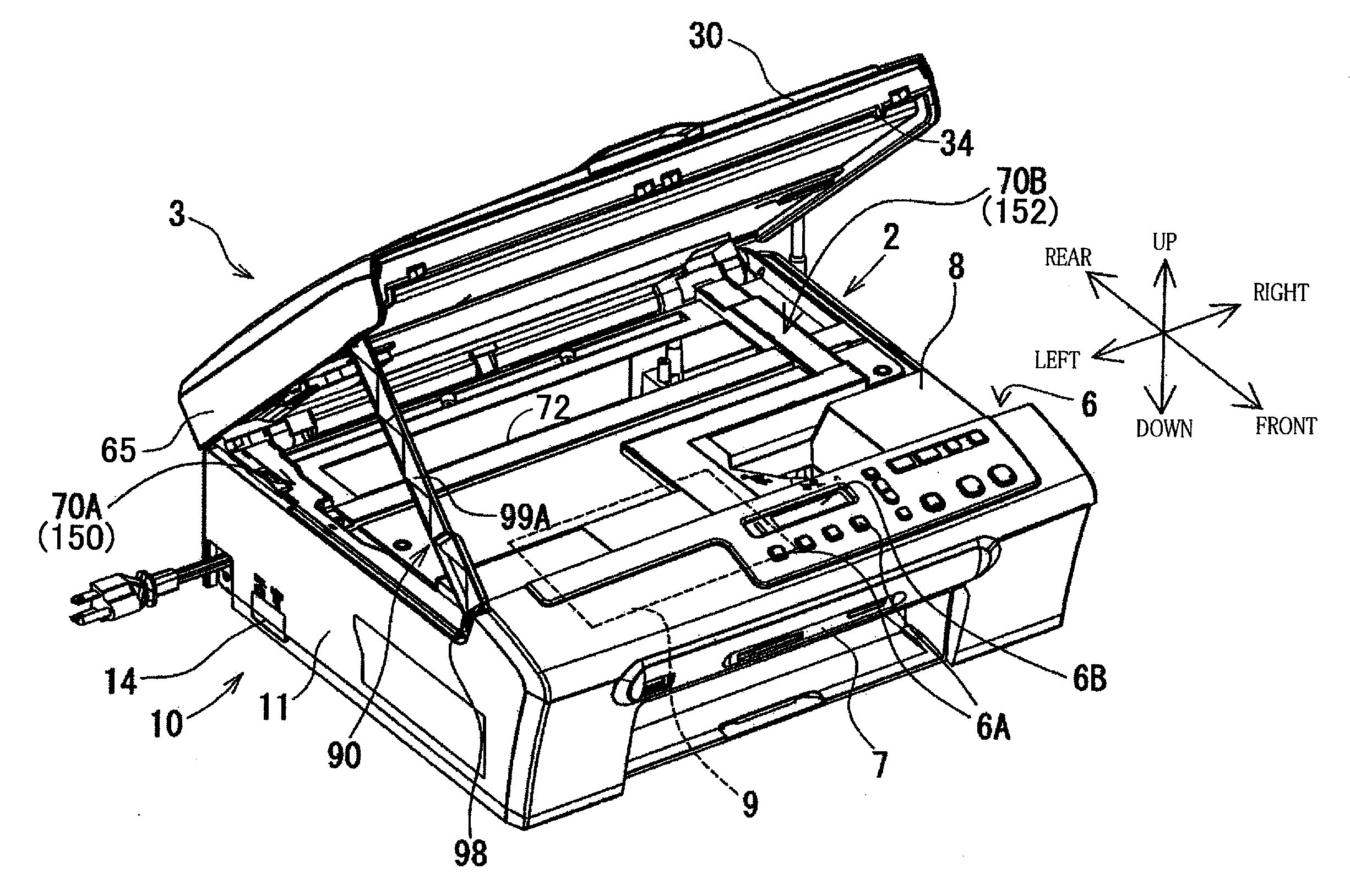 Opening and closing assembly, and multifunction device including the assembly