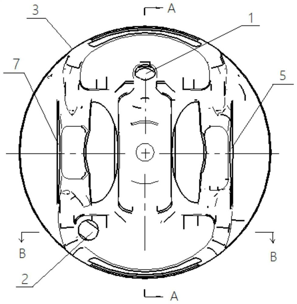 Oil inlet and outlet hole of inner cooling oil channel of steel piston