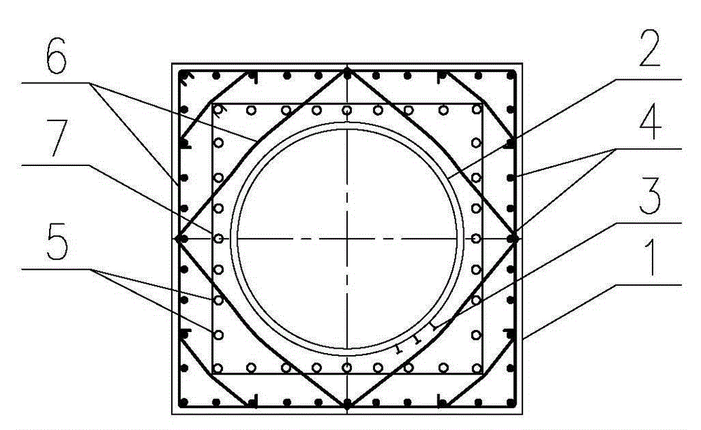 Transitional junction from concrete-filled steel tube combination column to reinforced concrete column