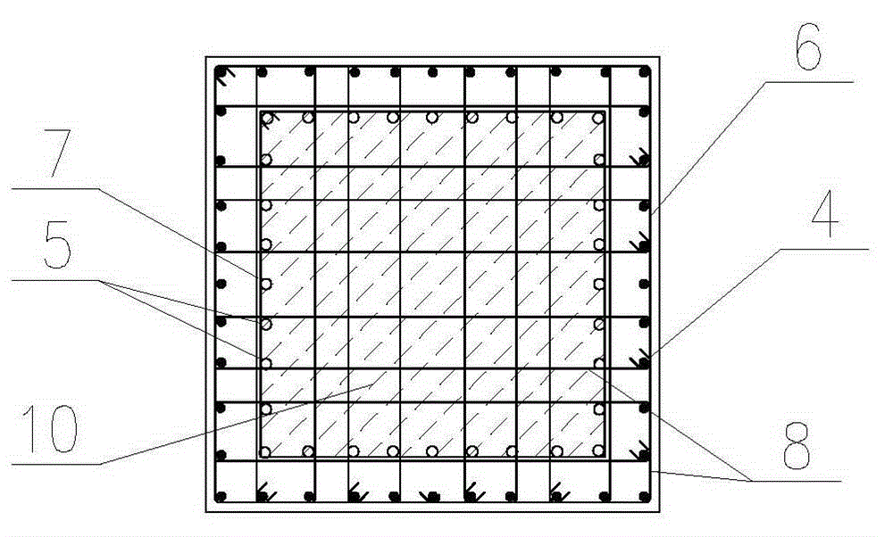 Transitional junction from concrete-filled steel tube combination column to reinforced concrete column