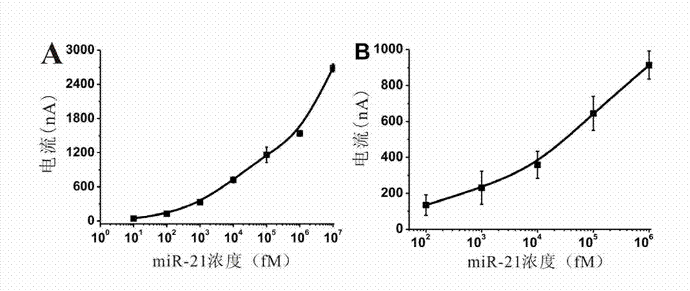 Electrochemical miRNA (micro Ribose Nucleic Acid) detection method based on DNA (Deoxyribose Nucleic Acid) three-dimensional nano structure probe