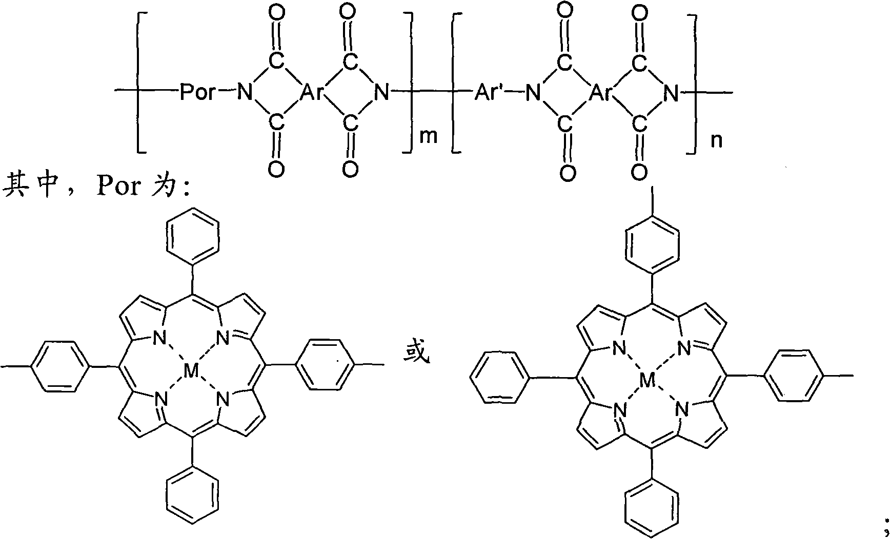 Polyimide containing porphyrin, preparation method and application thereof