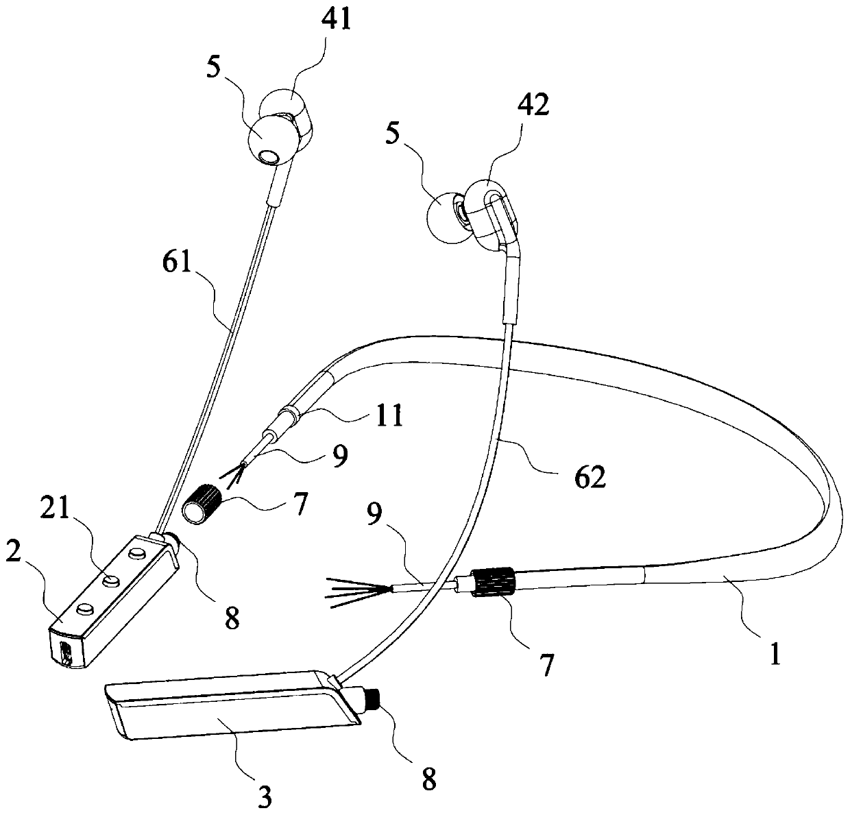 A connecting structure of a neckband Bluetooth earphone and the neckband Bluetooth earphone