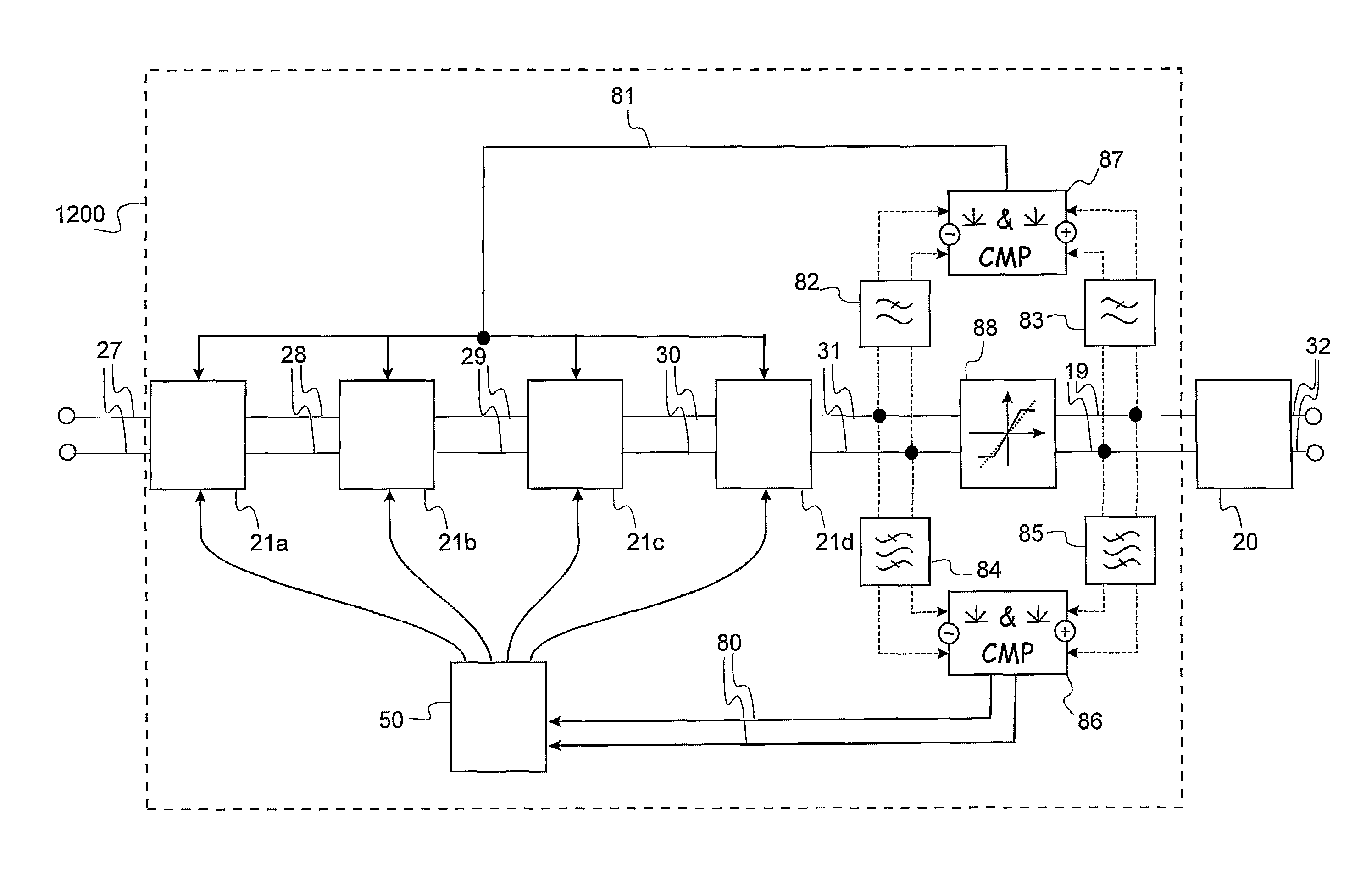 Multistage tuning-tolerant equalizer filter with improved detection mechanisms for lower and higher frequency gain loops