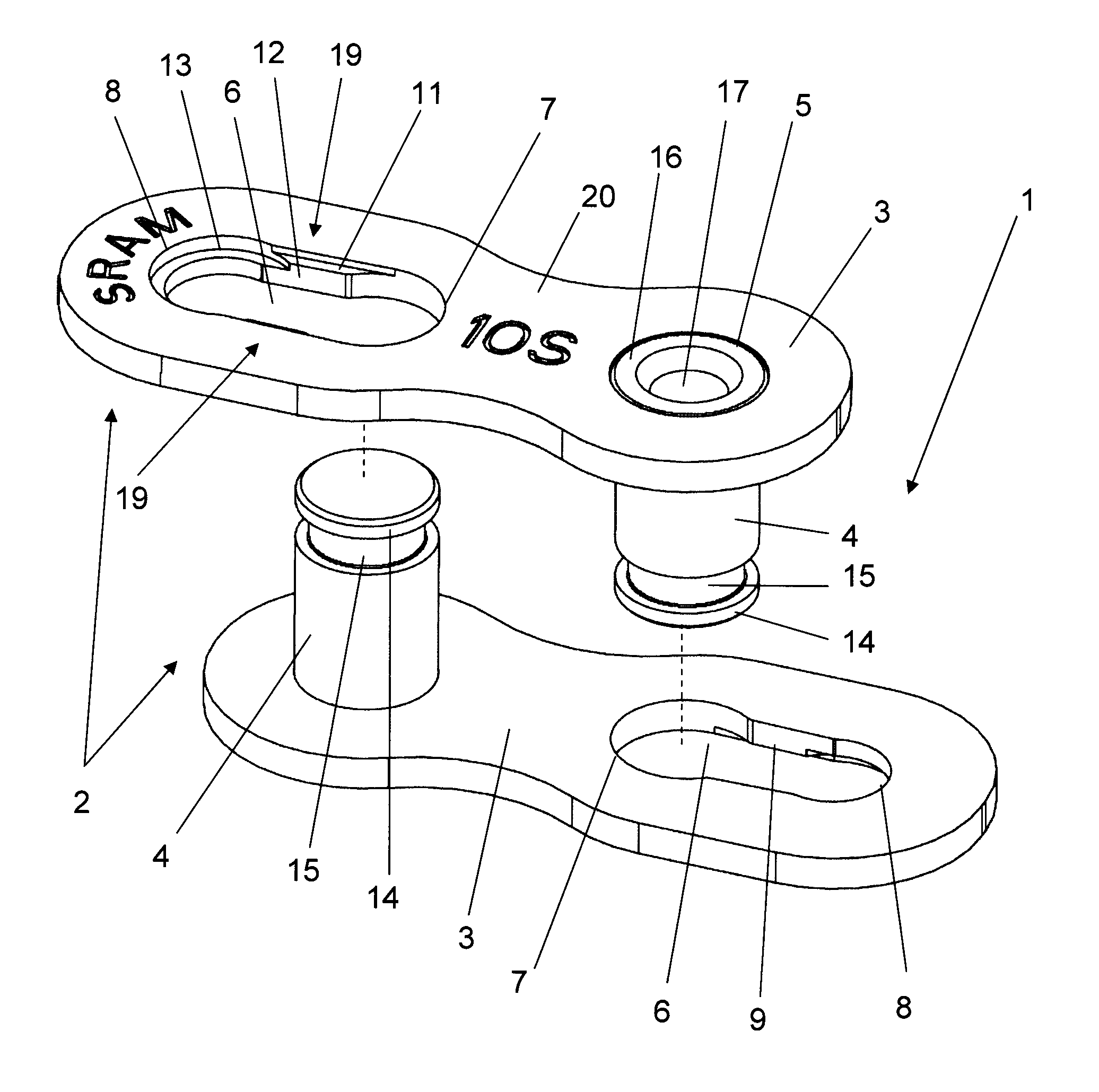 Closing link for a bicycle chain