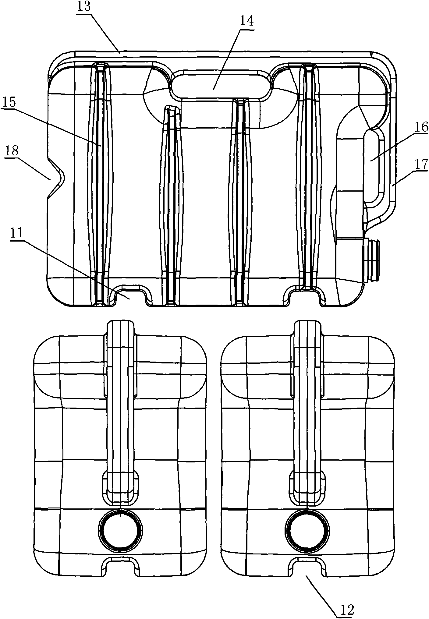 Bottle body capable of being placed by overlapping