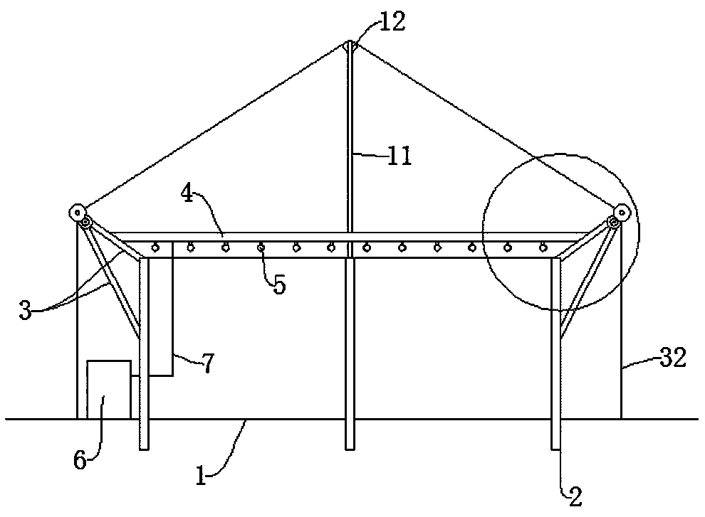 Grape planting frame with functions of preventing and treating diseases and pests and repelling birds