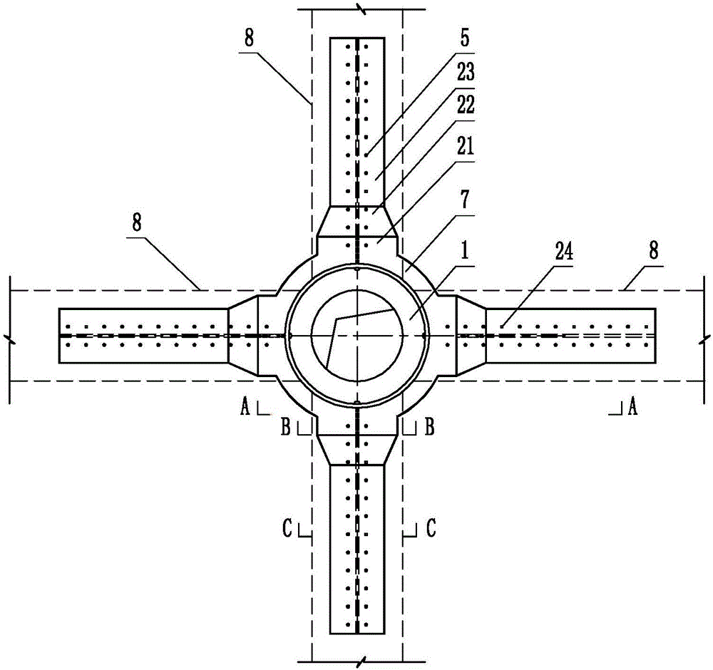 Steel pipe concrete column variable section broken-line-shaped steel bracket and connecting construction method thereof