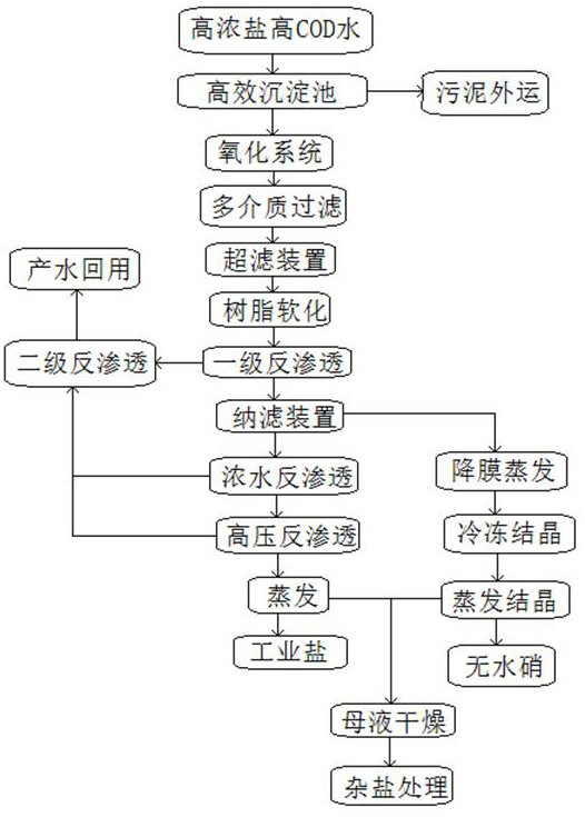 Integrated treatment system for recycling strong brine in coking wastewater and process thereof