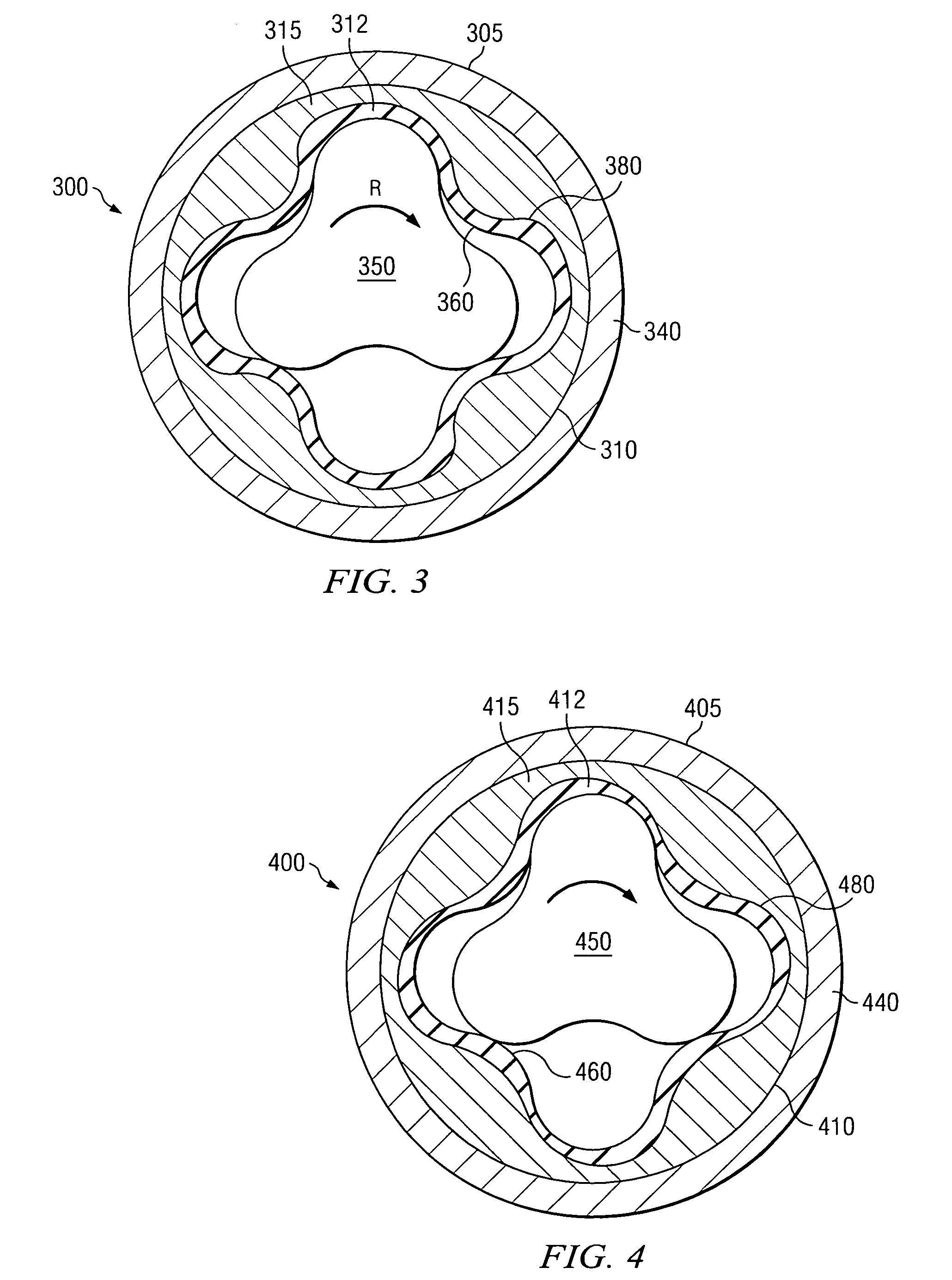 Asymmetric contouring of elastomer liner on lobes in a Moineau style power section stator