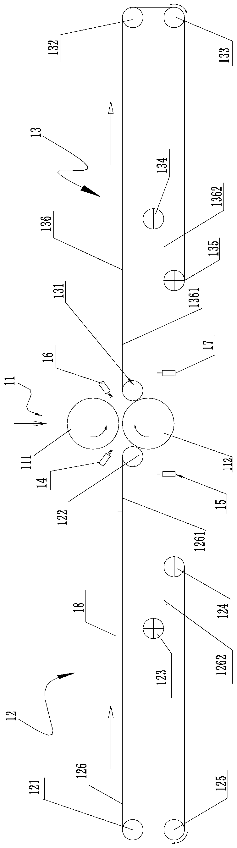 Flour piece pressure-thinning device and crisping machine