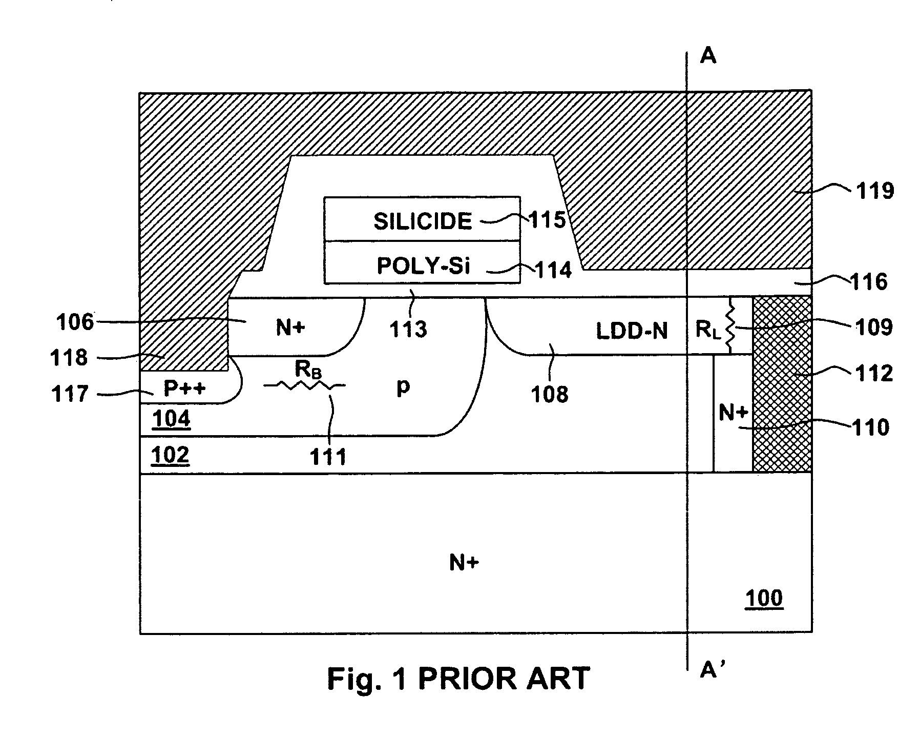 LDMOS with double LDD and trenched drain