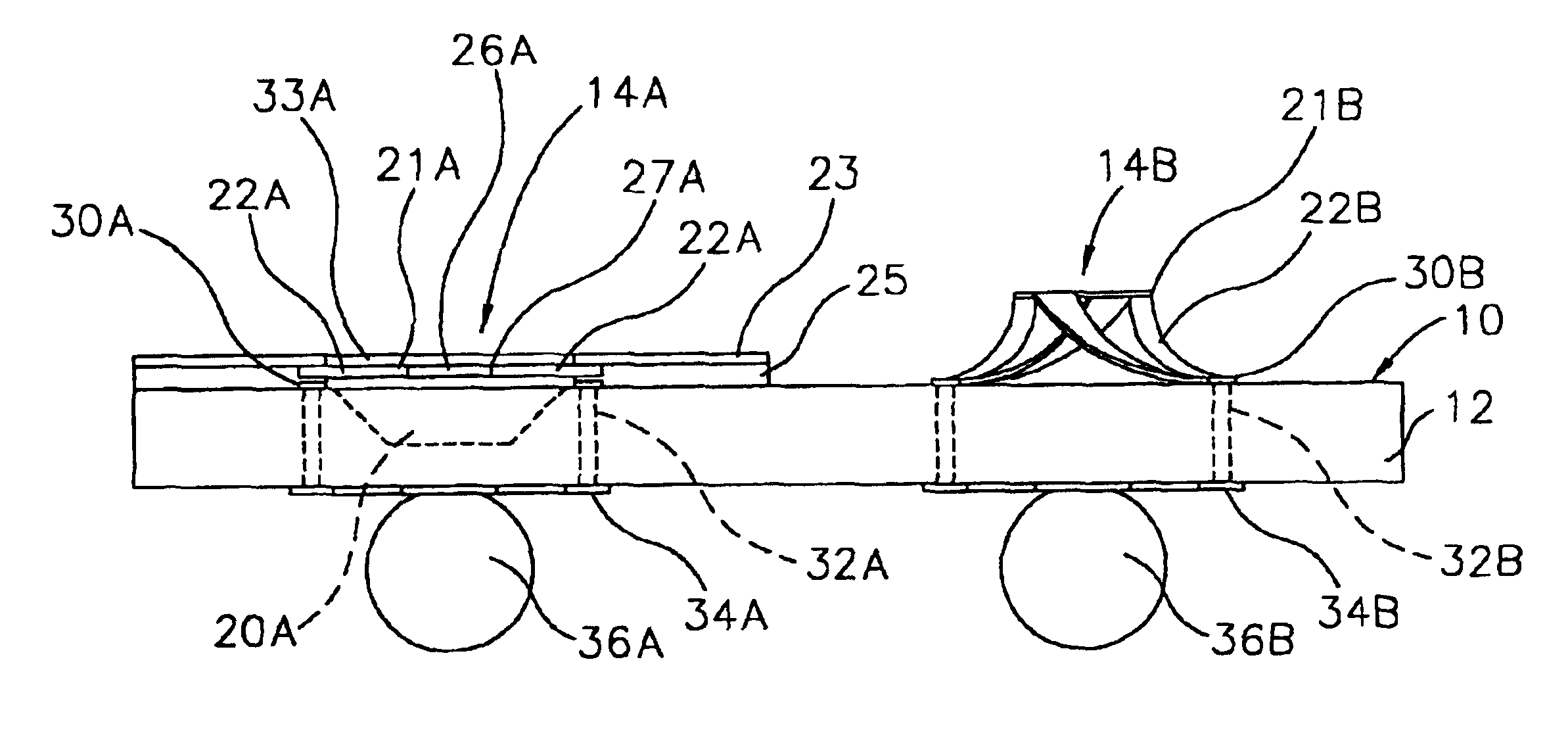 Test interconnect having suspended contacts for bumped semiconductor components