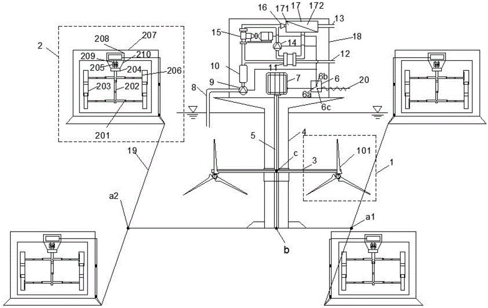 Foldable type tidal current power generation and seawater desalination integrated group