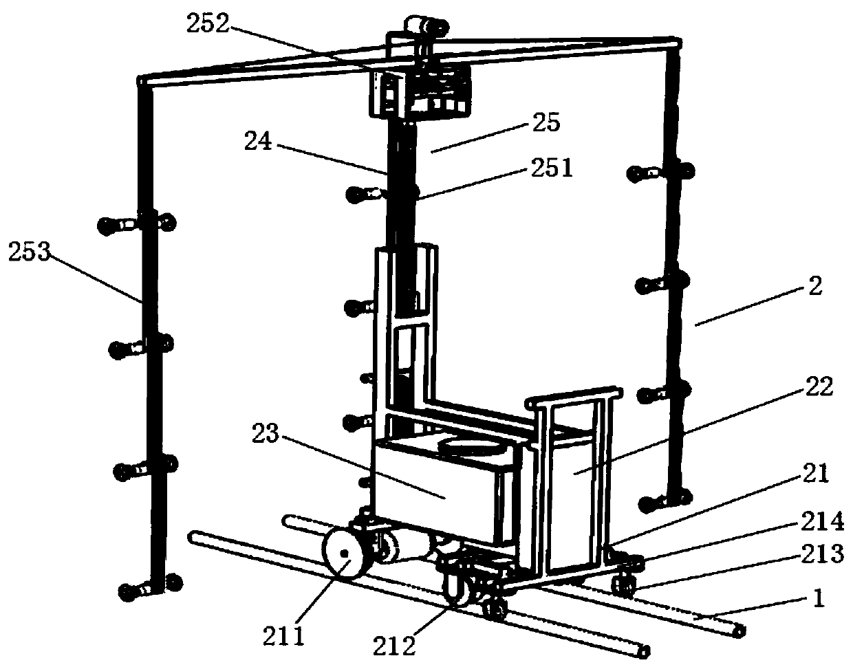 Rail-type multi-row operation spraying machine used for greenhouse