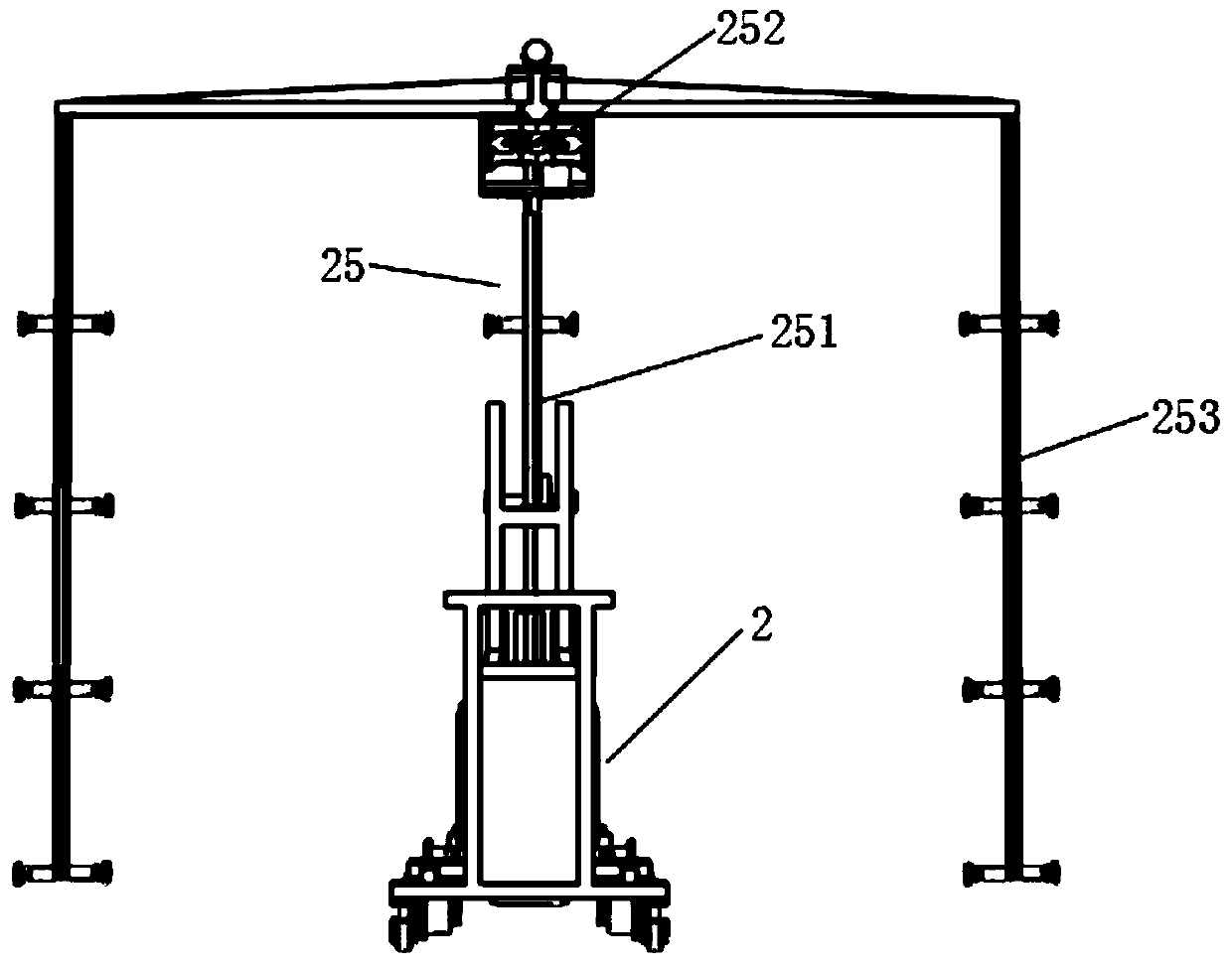 Rail-type multi-row operation spraying machine used for greenhouse