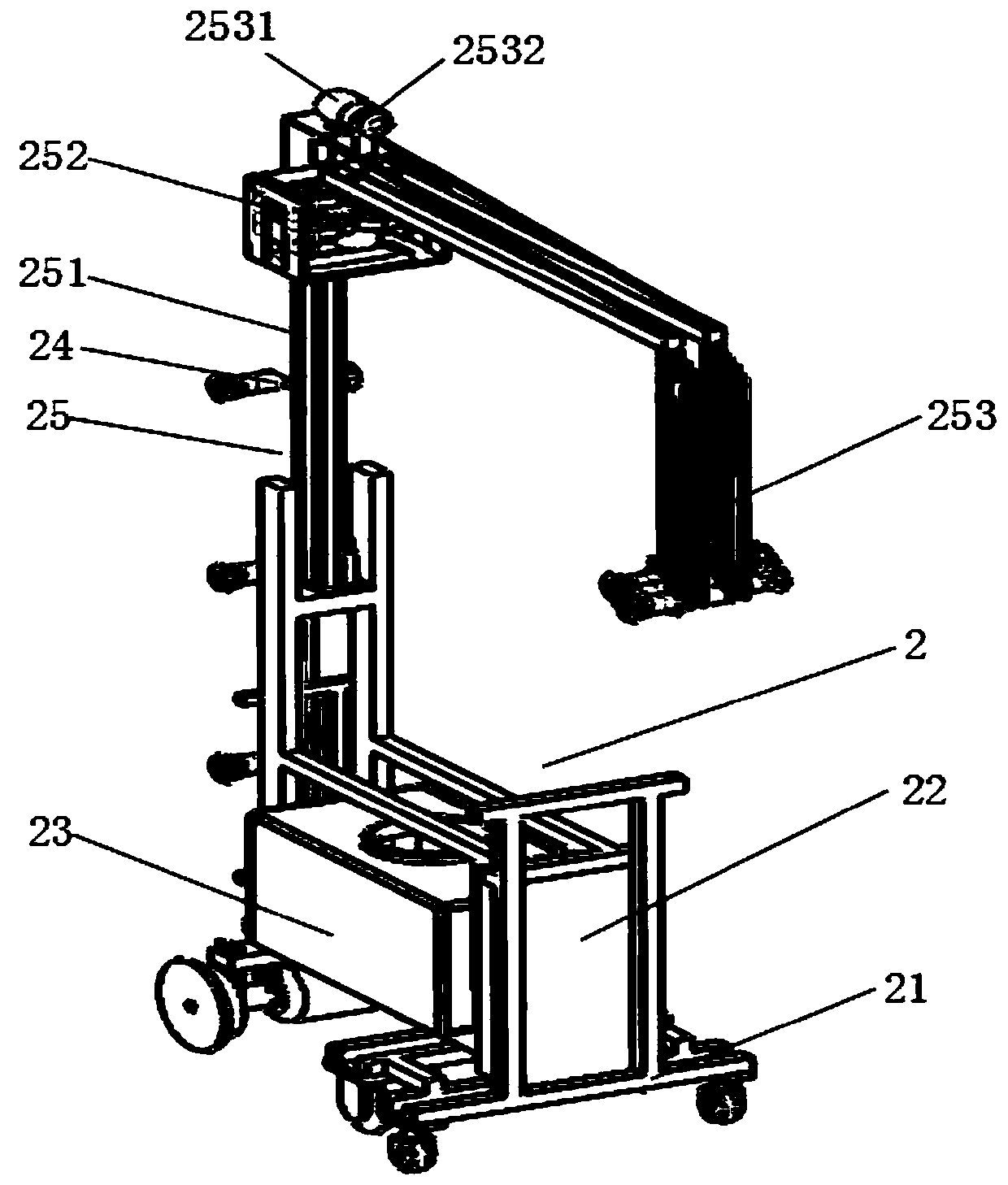 Rail-type multi-row operation spraying machine used for greenhouse