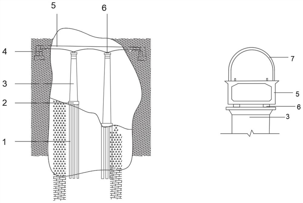 Continuous beam bridge suitable for tunnel to pass through huge karst cave and construction technical method thereof