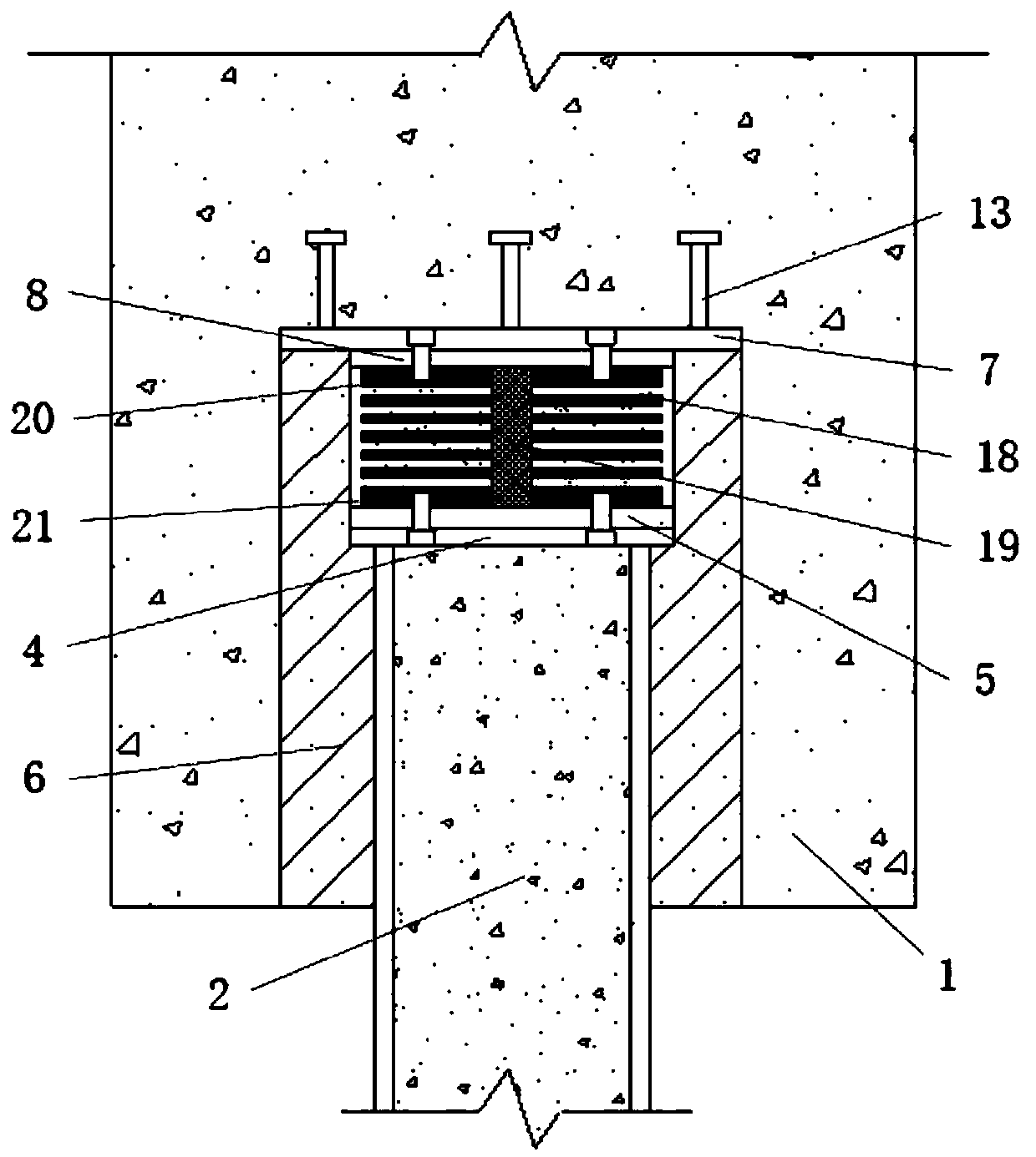 Integral abutment-steel pipe concrete pile joint of lead core laminated rubber device