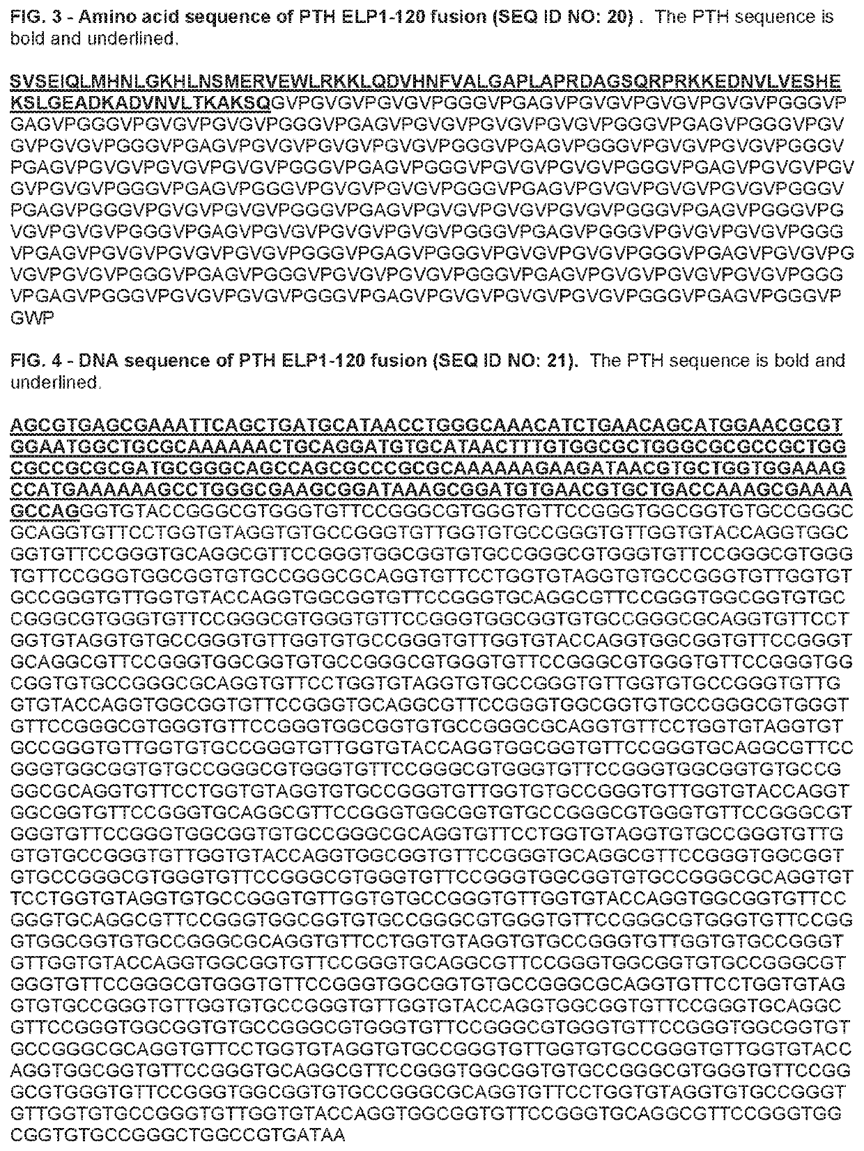 Elp fusion proteins comprising parathyroid hormone for controlled and sustained release