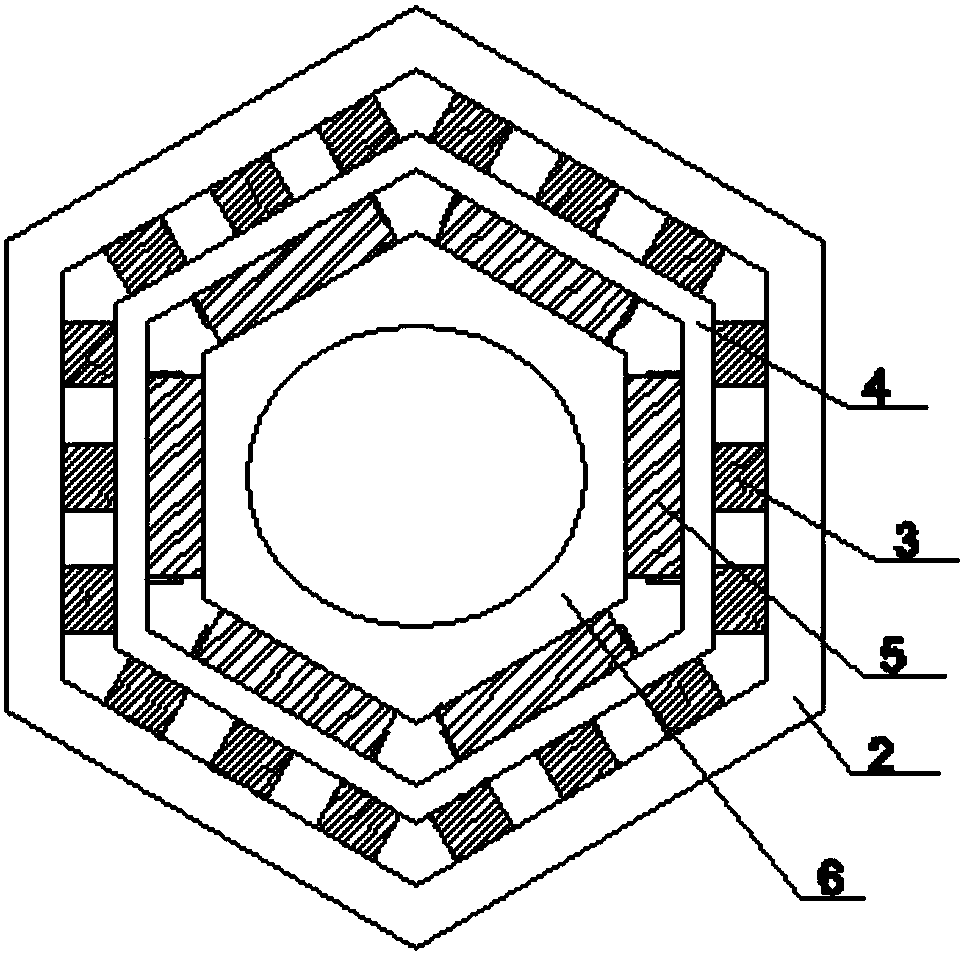 Hexagonal damping device for arch bridge