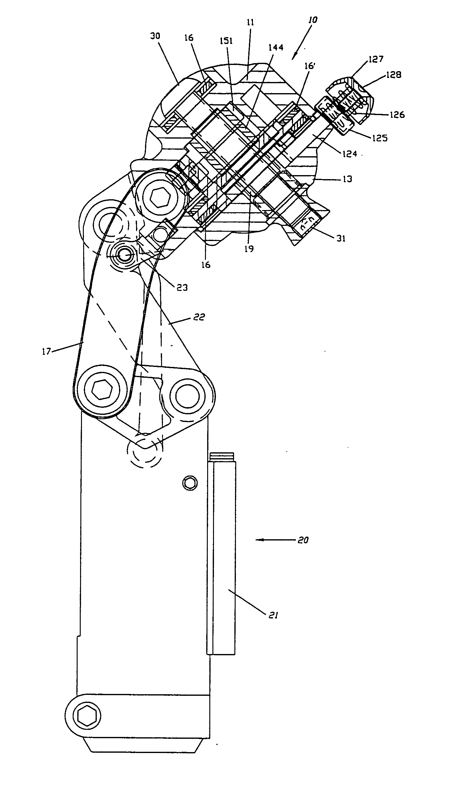 Rotating pneumatic knee joint structure