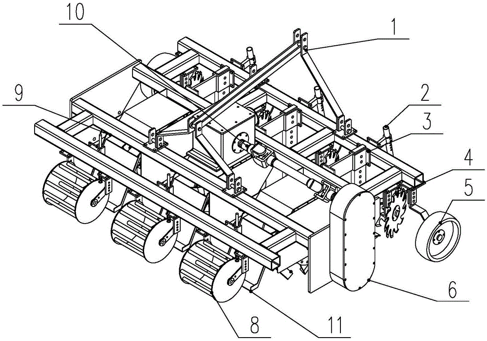 Striped subsoiling ridge-cleaning straw-mixing combined operation machine