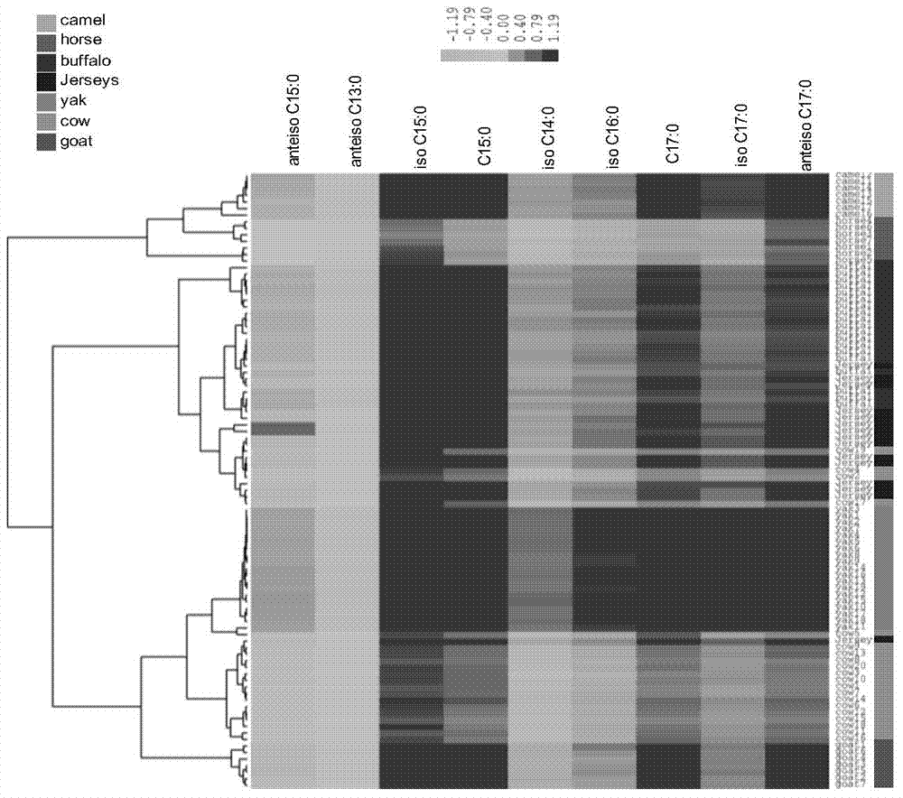 Uses of odd-number and branched aliphatic acids as animal species milk markers