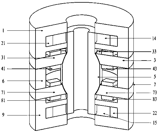 An AC-DC five-degree-of-freedom cone-spherical hybrid magnetic bearing for a vehicle flywheel battery