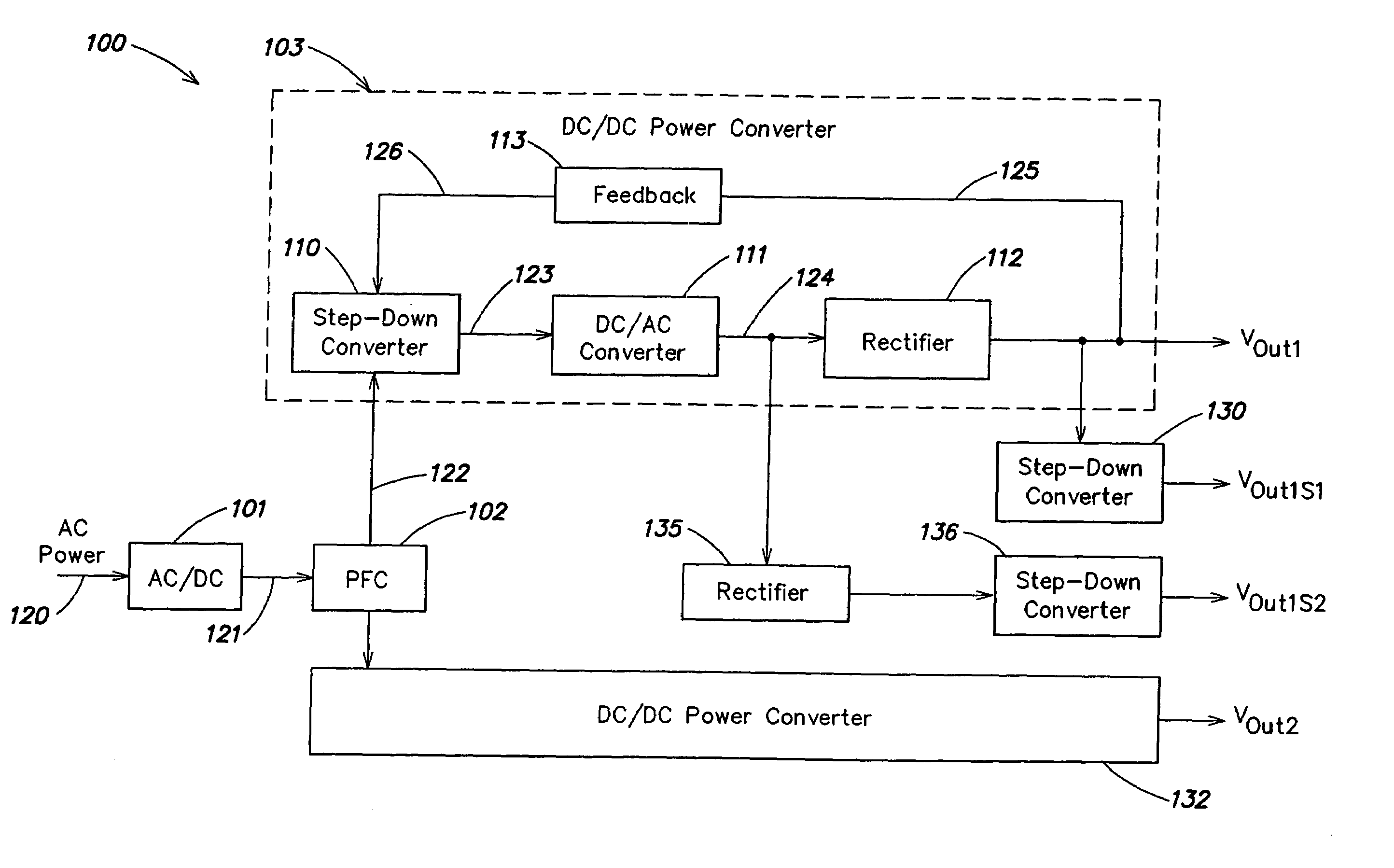 Switching type power converter circuit and method for use therein