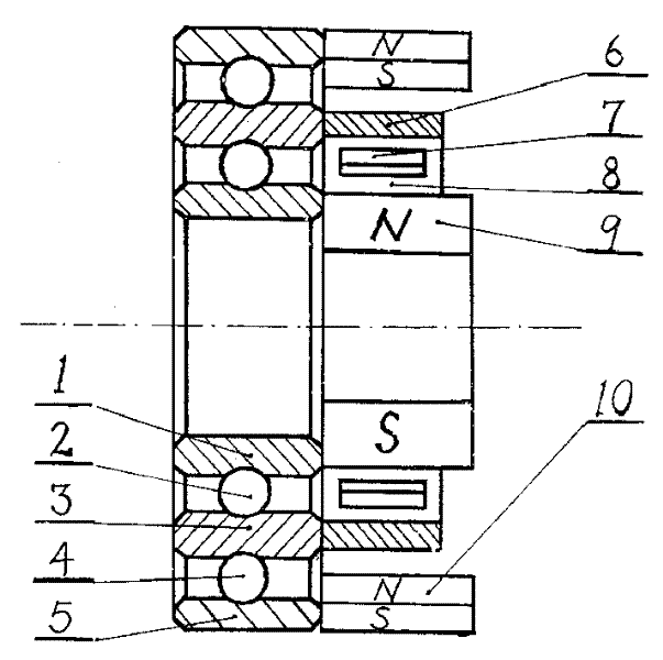 Secondary bearing with electromagnetic speed regulation in interelectrode