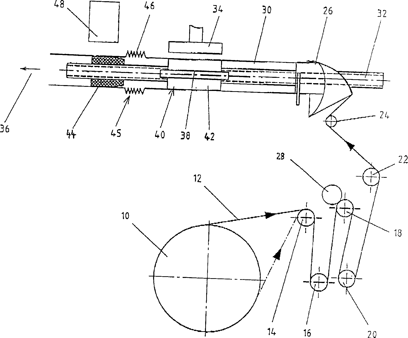 Equipment for producing filmed pipe by filmed strip