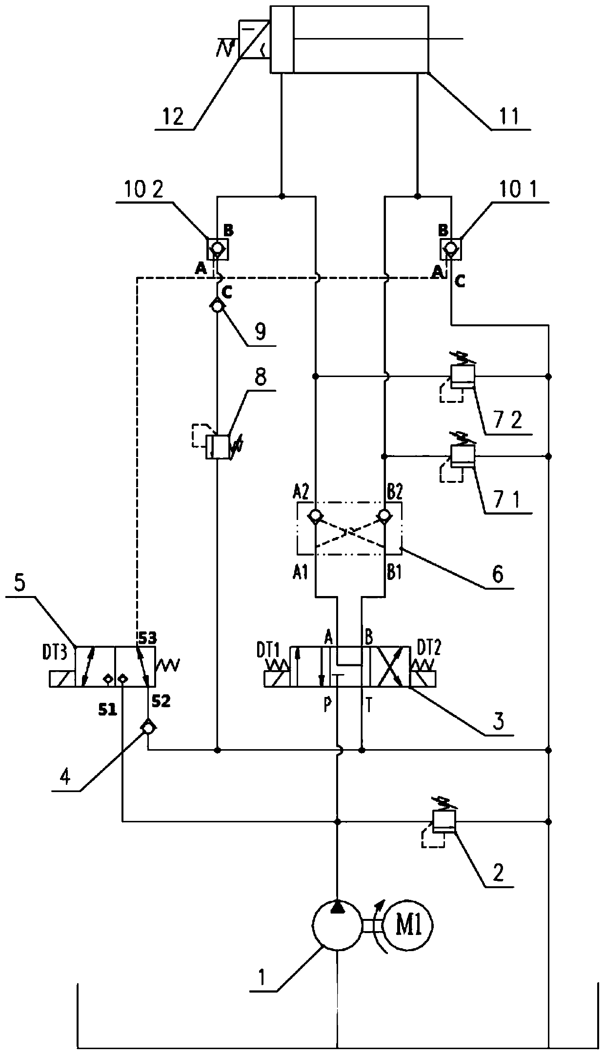 Hydraulic system for hinging of shield tunneling machine