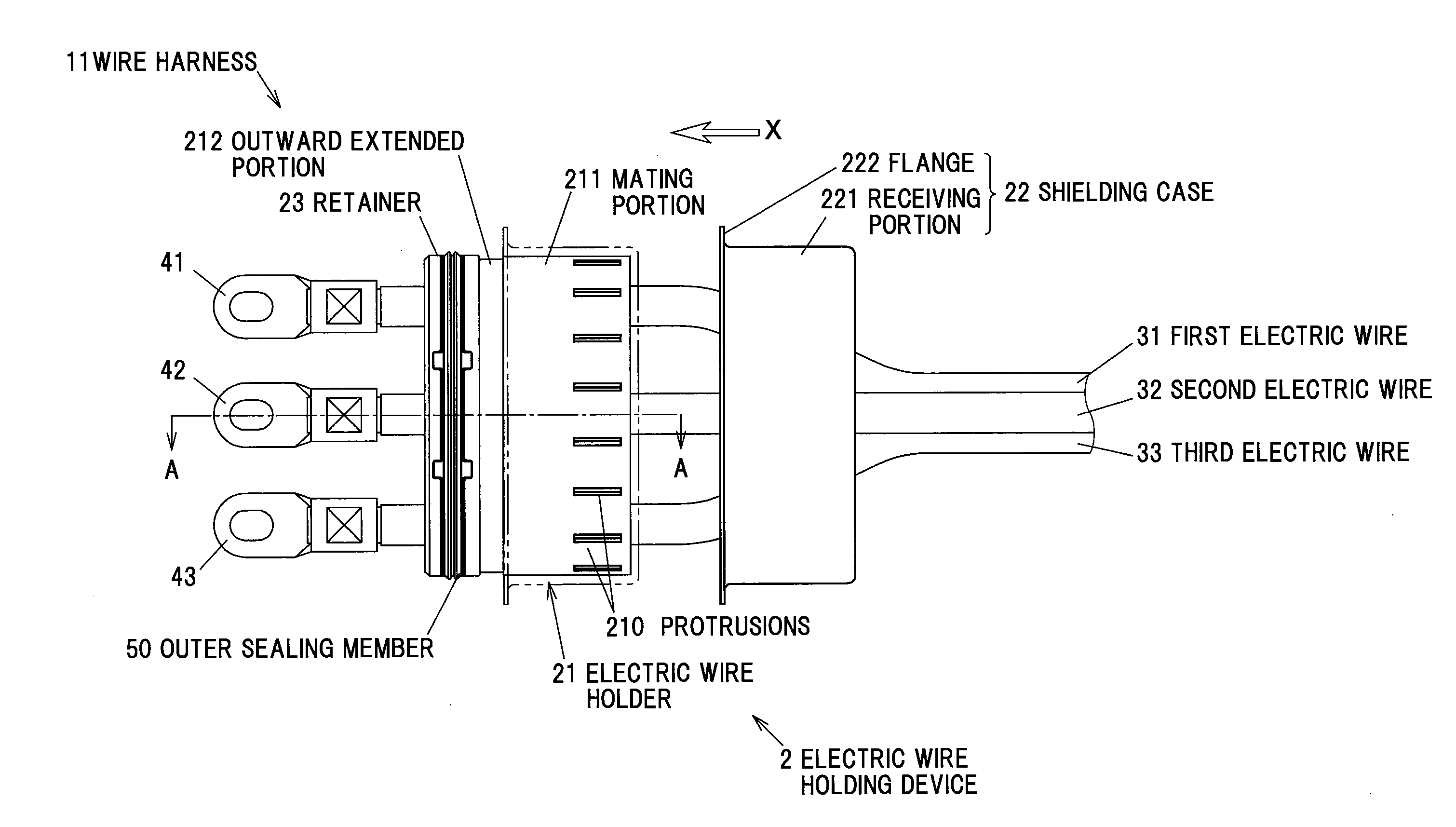 Electric wire holding device and wire harness